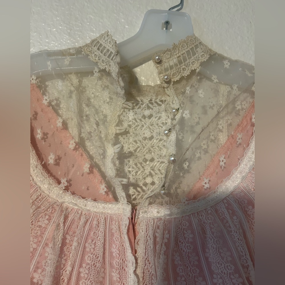 Vintage 1970’s 80’s Gold Label Gunne Sax Dress Peach Pink Lace Satin Size 9 - Picture 6 of 17